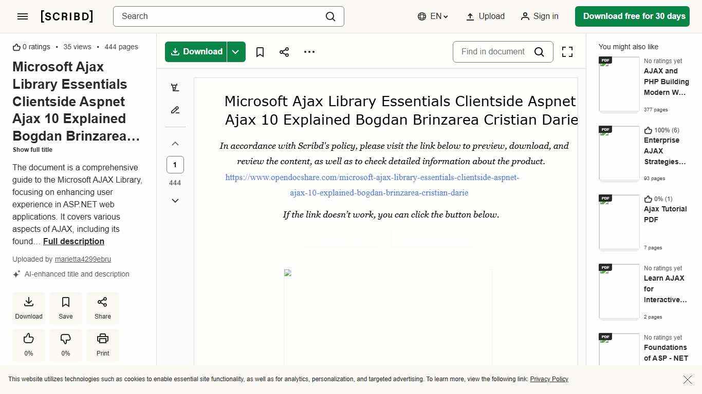Microsoft Ajax Library Essentials Clientside Aspnet Ajax 10 Explained Bogdan Brinzarea Cristian Darie PDF World Wide Web Internet & Web
